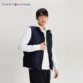 TOMMY HILFIGER【龙年系列】 24早春男女暗纹提花鸭绒保暖立领羽绒背心34728 藏青色DW5 M