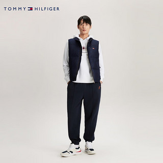 TOMMY HILFIGER【龙年系列】 24早春男女暗纹提花鸭绒保暖立领羽绒背心34728 藏青色DW5 M