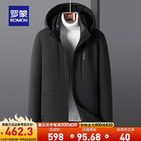 ROMON 罗蒙 中长款羽绒服男中青年时尚休闲百搭厚款鹅绒服 黑色 175