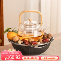 瓷牌茗茶具围炉煮茶套装罐罐茶壶煮茶器家用室内便携电陶炉煮茶炉 竹柄煮茶壶+黑陶树纹电陶炉+烤网