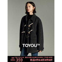 初语设计感牛角扣呢子棉服女加厚棉衣毛呢外套中长款 黑灰色 L