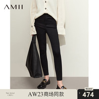 AMII2023冬百搭加绒休闲裤长裤女修身显瘦弹力铅笔裤黑色裤子 黑色 155/64A/S