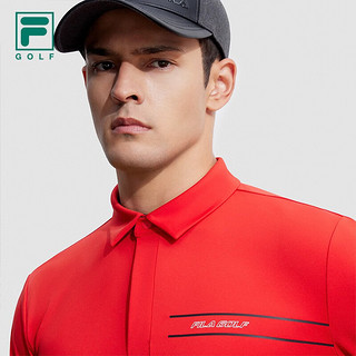 FILA 斐乐男子针织长袖POLO衫2023冬防晒高尔夫运动上衣 番茄色-RD 180/100A/XL