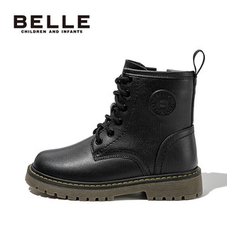 BeLLE 百丽 童鞋秋季儿童靴子男女童时尚马丁靴中大童休闲皮靴 黑色31码