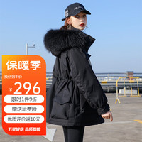 美茵曼丽 高档轻奢品牌派克羽绒服女中长款冬季新款大毛领白鸭绒时尚外套 DH3011