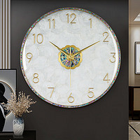 汉时（Hense）创意轻奢黄铜挂钟时尚现代客厅挂墙钟表贝壳高档大气石英钟HW8111 B款小号(35×35×5)