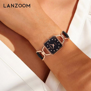 LANZOOM蓝族黑玫瑰手表女款轻奢优雅小黑表 高级感石英欧美表  Wels06