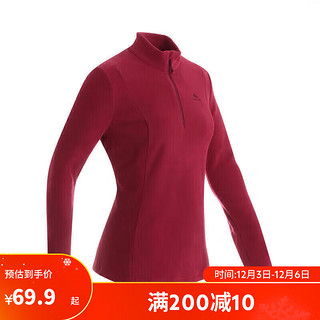 DECATHLON 迪卡侬 保暖绒衣户外抓绒衣女运动宽松秋摇粒绒外套女QUMM女款_梅红色XL-4491288