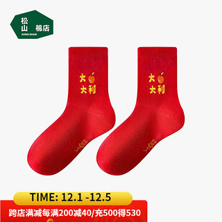 松山棉店儿童红色袜子龙年本命年新年男童女童大童宝宝中筒毛圈袜 事事如意-大红 14-16cm