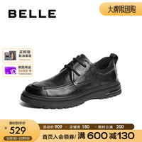 BeLLE 百丽 通勤商务鞋男士2024春季牛皮褶皱低帮休闲皮鞋A1365AM4 黑色 42