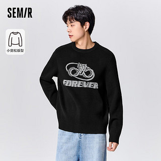 森马（Semir）永久联名套头毛衫男撞色提花通勤上衣 黑色90001 175/92A/L