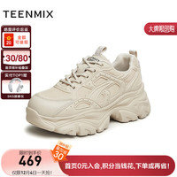 TEENMIX 天美意 老爹鞋女鞋商场同款厚底增高运动休闲2024春BI231AM4 杏色 38