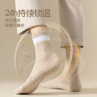 棉五季 男士中筒袜秋冬季加绒加厚袜子保暖纯色防臭吸汗长筒毛巾袜