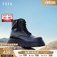 他她（TATA）2023冬时尚休闲厚底圆头女靴DWBG1DD3 黑色 36