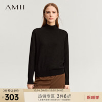 AMII2023冬高级百搭无缝一体成型可机洗羊毛衣女半高领羊毛衫 黑色 170/92A/XL
