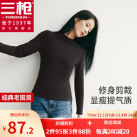 三枪(THREEGUN)打底衣女士秋冬季维耐寒灯芯绒罗纹小圆领女打底衫通勤百搭可外穿 正黑 M
