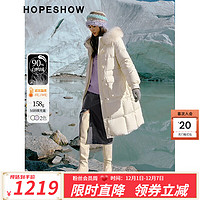 HOPESHOW 红袖 狐狸毛领羽绒服冬季2023女装 牛角扣双拉链气质显瘦长款外套 米白004