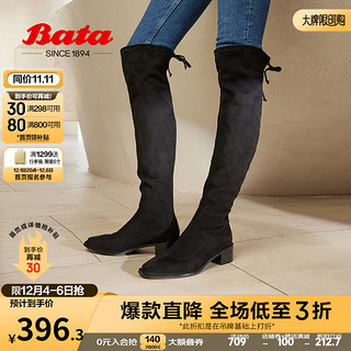 Bata 拔佳 弹力瘦瘦靴女2023冬过膝显瘦粗跟增高骑士长筒靴51C21DC3 黑色 37