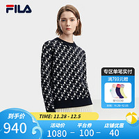 FILA 斐乐 女子织衫2023冬爱心满印休闲毛衣 传奇蓝-NV 160/80A/S