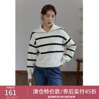 DUSHU 独束 大码女装半开领条纹毛针织衫女冬季微胖mm减龄遮肉上衣21DS4412 黑白条纹 XL