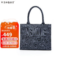 VENQUE 范克 涂鸦通勤托特包女大容量小众帆布包高级感手提包