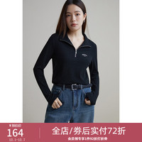 DUSHU 独束 大码女装休闲拉绒半高领T恤女冬装微胖mm正肩撞色字母上衣 棱镜黑 XL