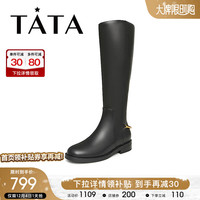 他她（TATA）2023冬商场同款简约百搭纯色高靴女7TG81DG3 黑色 37