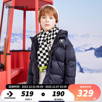CONVERSE 匡威 儿童男童连帽羽绒服秋冬季保暖外套女大童短款加厚上衣 正黑色 110(5)