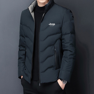 Jeep 吉普 羽绒服男短款冬季外套男士轻薄冬装商务立领保暖防寒白鸭 黑色 XL（125斤-145斤）