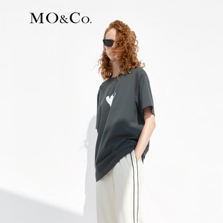 MO&Co.春夏爱心印花短袖圆领宽松棉质T恤MBC2TEET13美式复古 古堡灰色 M/165