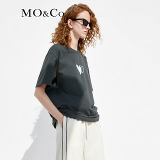 MO&Co.春夏爱心印花短袖圆领宽松棉质T恤MBC2TEET13美式复古 古堡灰色 M/165