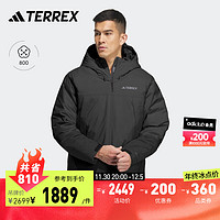 adidas阿迪达斯TERREX男装冬季抗湿800蓬户外保暖连帽鹅绒羽绒服 黑色/青灰 A/2XL