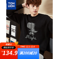 唐狮 TONLION冬季毛衣男生趣味恐龙图案韩系休闲圆领男毛线衫 黑色 M