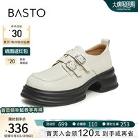 BASTO 百思图 英伦学院风德比牛津鞋厚底增高女乐福单鞋WA271AM4 米色 38