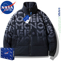 NASA MARVEL联名羽绒服男士外套冬季潮流美式白鸭绒透气耐磨防寒保暖 黑色 M（95斤-115斤）