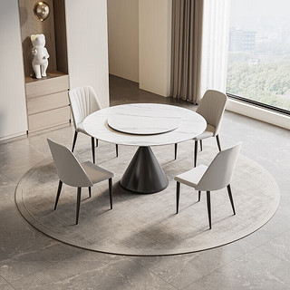芝华仕（CHEERS）岩板餐桌现代简约大户型圆形带转盘家用CT143 B1.2m四椅