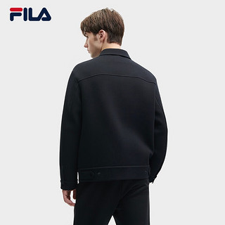 FILA 斐乐男士针织长袖外套2023冬时尚休闲舒适翻领夹克 正黑色-BK 170/92A/M