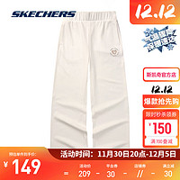 斯凯奇（Skechers）休闲裤女宽松直筒黑色长裤阔腿裤L223W147 棉花糖白/0074 M