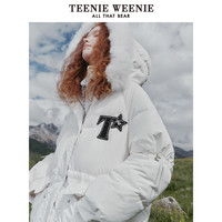 TeenieWeenie小熊2023冬三防柔软中长款连帽狐狸毛领羽绒服女
