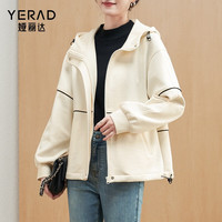 娅丽达(YERAD)宽松连帽拼接厚外套女冬休闲露营棒球服 白色(K0) 米白色 L