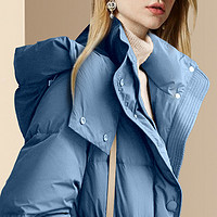 Diffie Rieger 迪菲丽格 冬季蓝色中长款羽绒服女2023新款气质休闲加厚保暖面包服