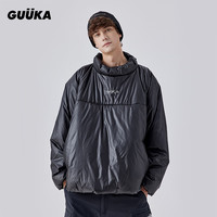 古由卡(GUUKA)潮牌高领套头棉衣男冬季 青少年分割设计保暖时尚棉服宽松 黑色 S