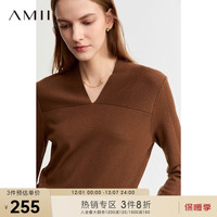 AMII2023冬高级通勤V领精纺扬子纱毛衣女肌理感拼接显瘦上衣 咖啡色 155/80A/S