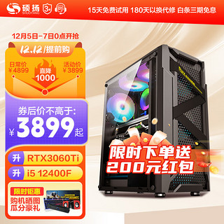 硕扬 十二代酷睿版 组装电脑（黑色、1TB SSD、酷睿i5-12400F、RTX 3070 8G、16GB）