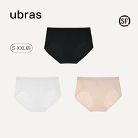 Ubras 内裤女棉抗菌女士内裤5A舒适中腰三角裤3条装柔软亲肤抗菌 黑色+白色+瓷月几色 S