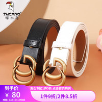 啄木鸟(TUCANO)皮带女二层牛皮裤带百搭韩版皮带女复古风合金平滑扣腰带 WDC0454A-90黑色