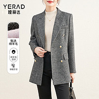 娅丽达（YERAD）灰色毛呢西装外套女秋冬高端气质羊毛大衣 黑色(A0) XL