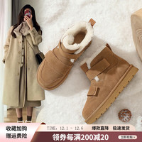 ZHR雪地靴女冬季加绒加厚棉鞋女防滑保暖短筒面包短靴 驼色 38