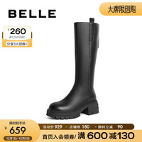 百丽美拉德风骑士靴女23冬季高跟高筒靴加绒A6Y1DDG3 黑色-单里 37