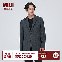 无印良品 MUJI 男式 羊毛混 夹克 短款外套 深灰色图案 L(175/100A)